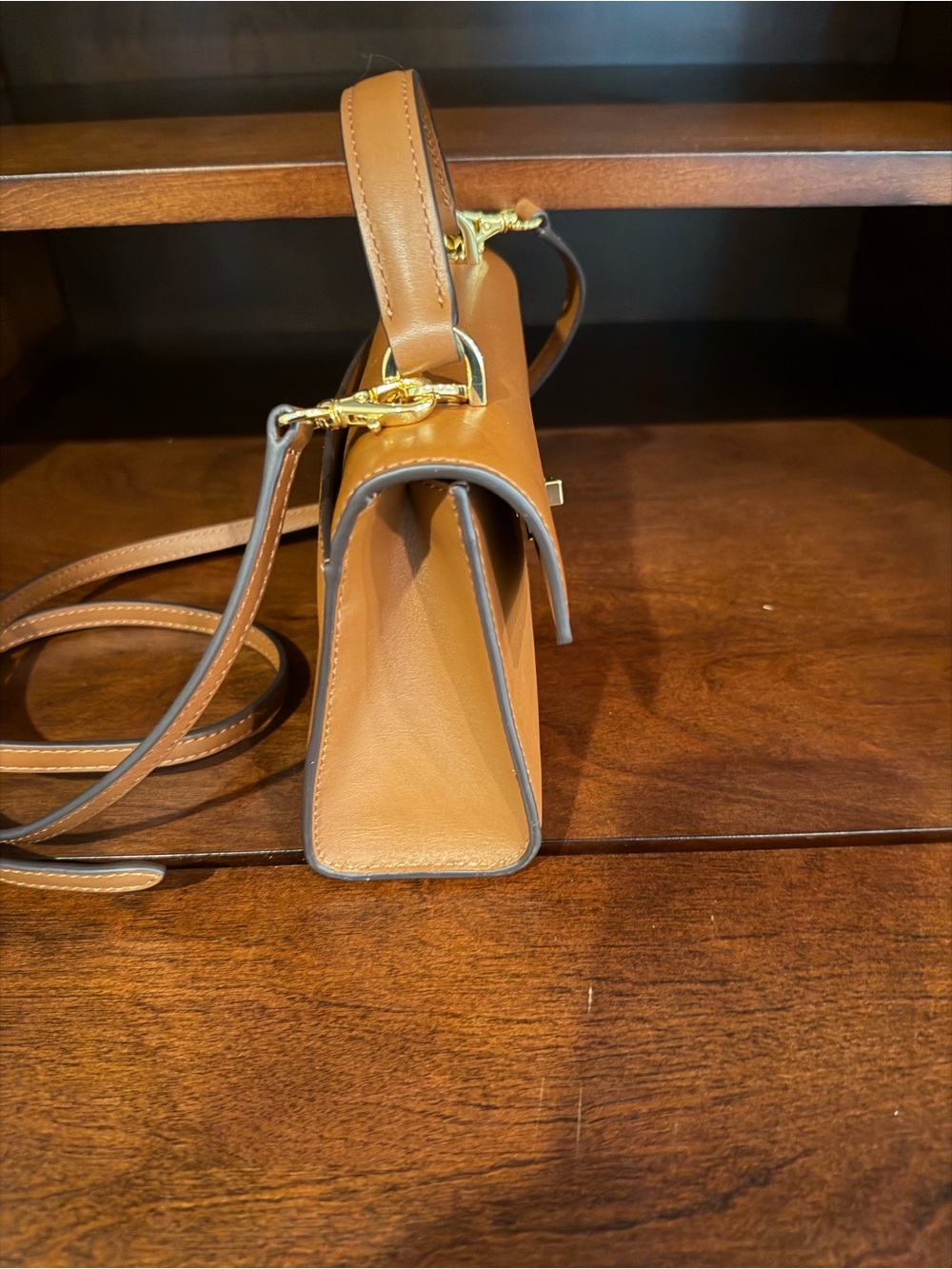 Ralph Lauren Tan Leather Top-Handle Crossbody Bag - Picture 2 of 7